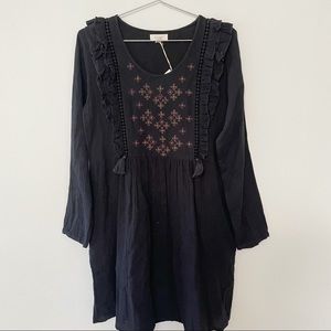 Louizon Paris black long sleeve boho chic short cotton babydoll style dress